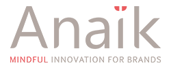 Logo Anaïk en gris et corail avec la baseline Mindful Innovation for Brands