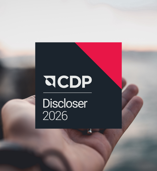 Logo SME CDP Discloser 2024 semblant reposer dans la paume d'une main ouverte, sur un fond de paysage au crépuscule.